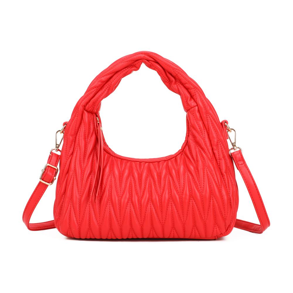 Jfy Top Handle Hobo Grab Bag With Quilted Chevron Pattern Grab Bag In Red
