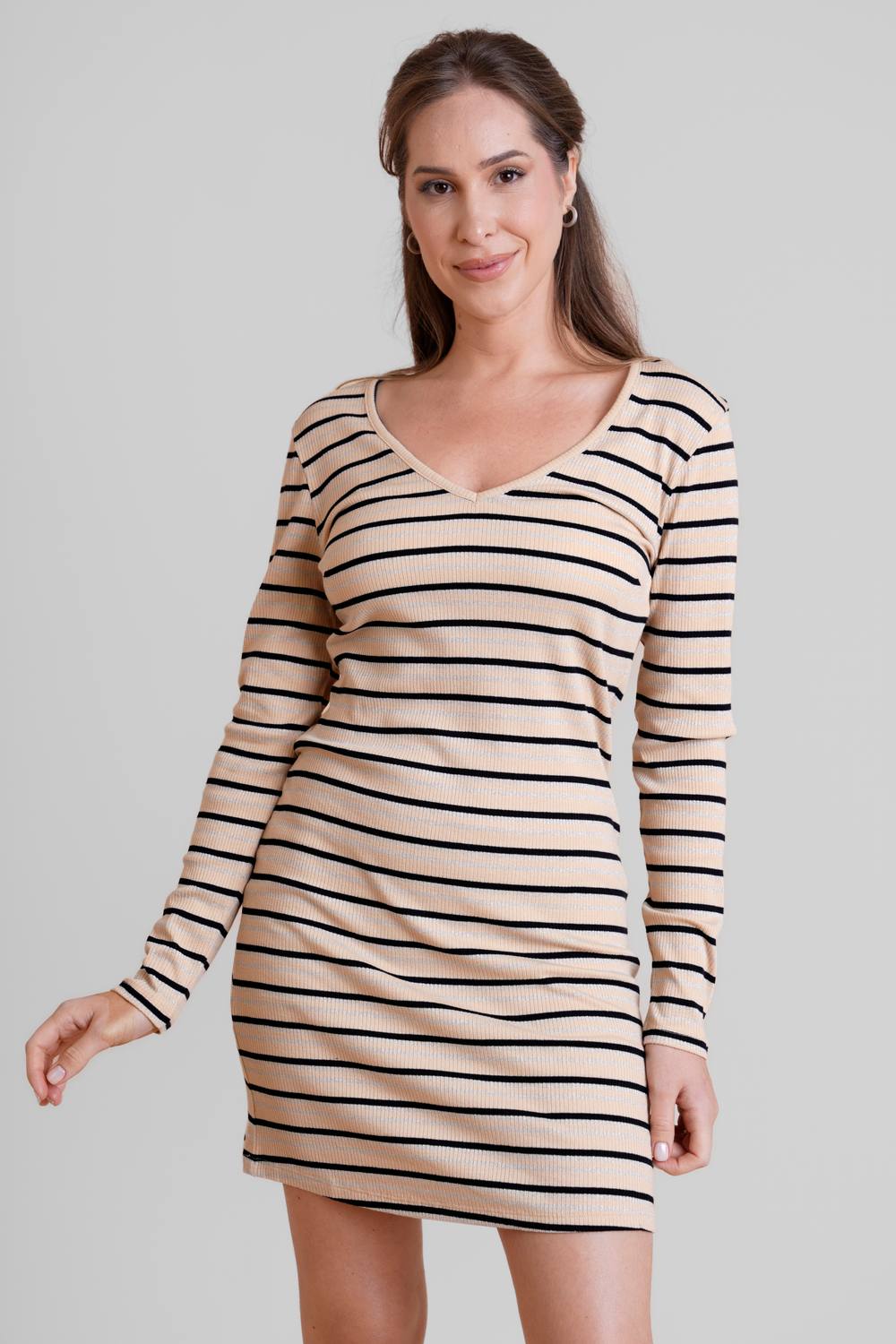 Enorsia Long Sleeve Rib Jersey Mini Dress In Cream