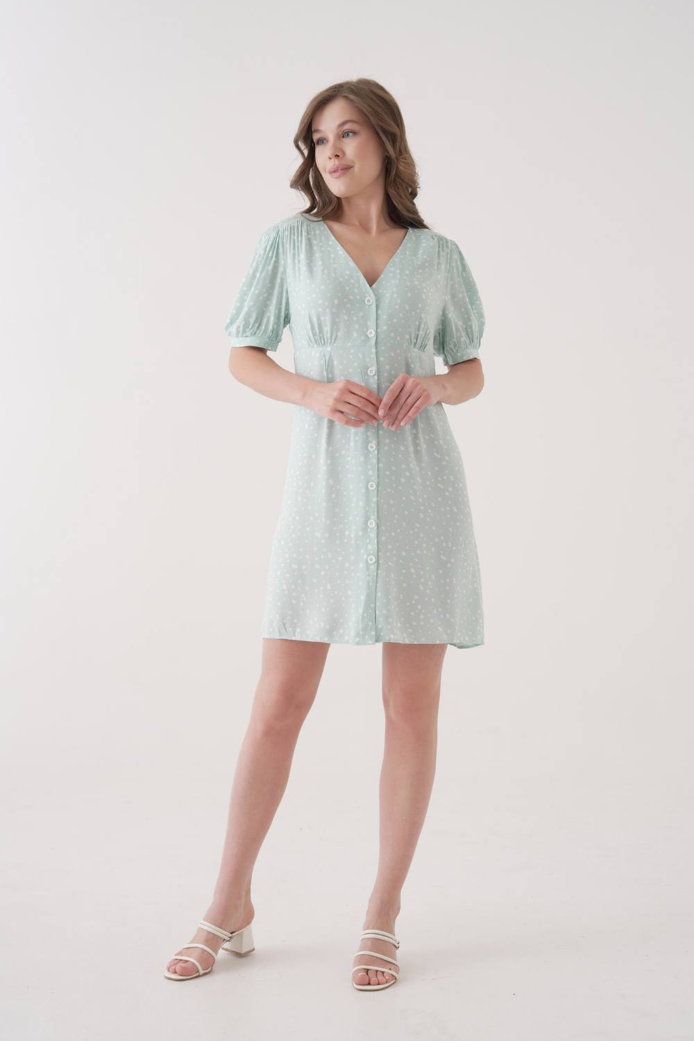 Hoxton Gal Relaxed Fit Button-Front Puff-Sleeve Mini Dress