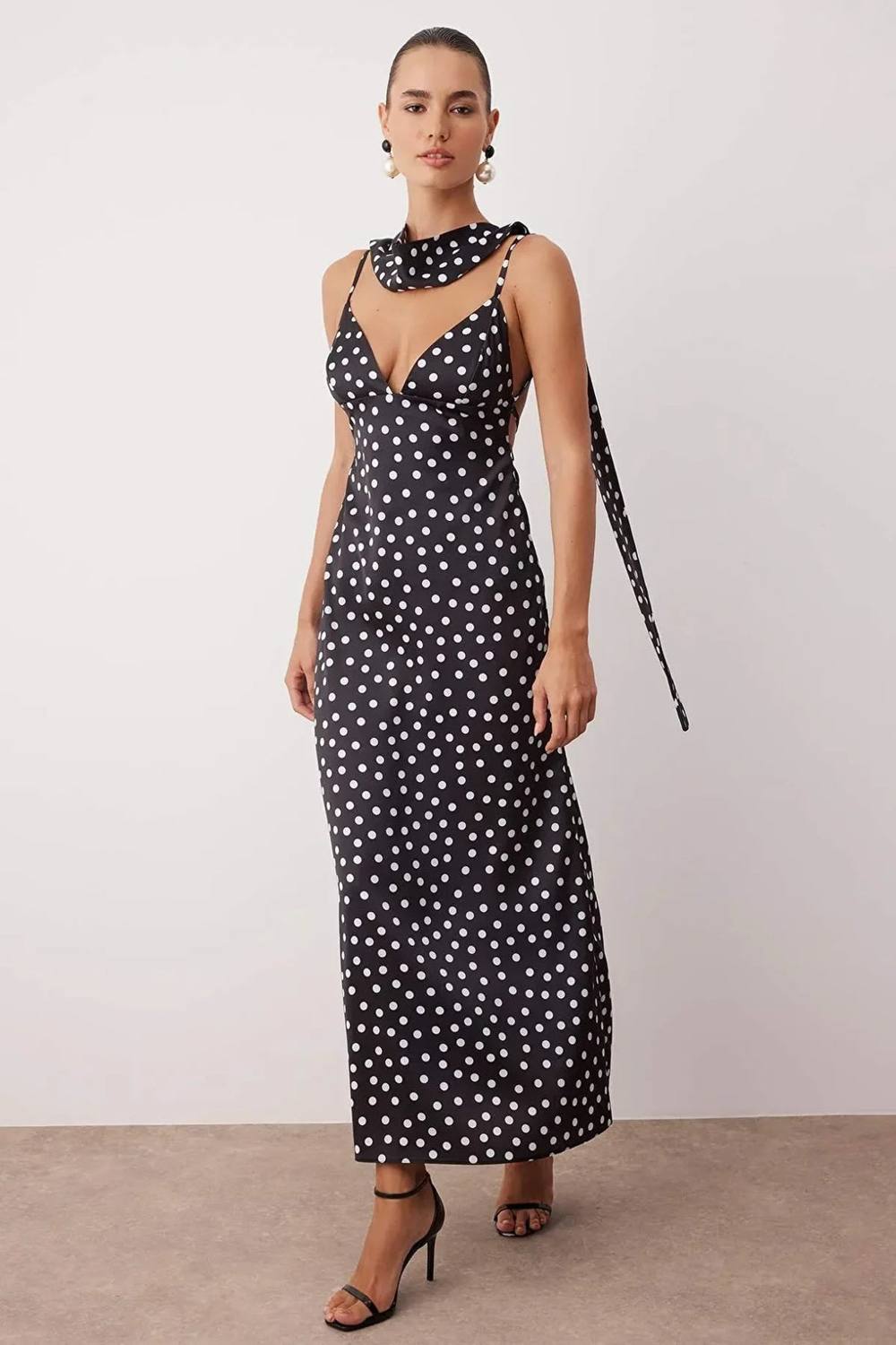 Hoxton Gal Satin Maxi Evening Dress With Spaghetti Straps And Shawl Detail