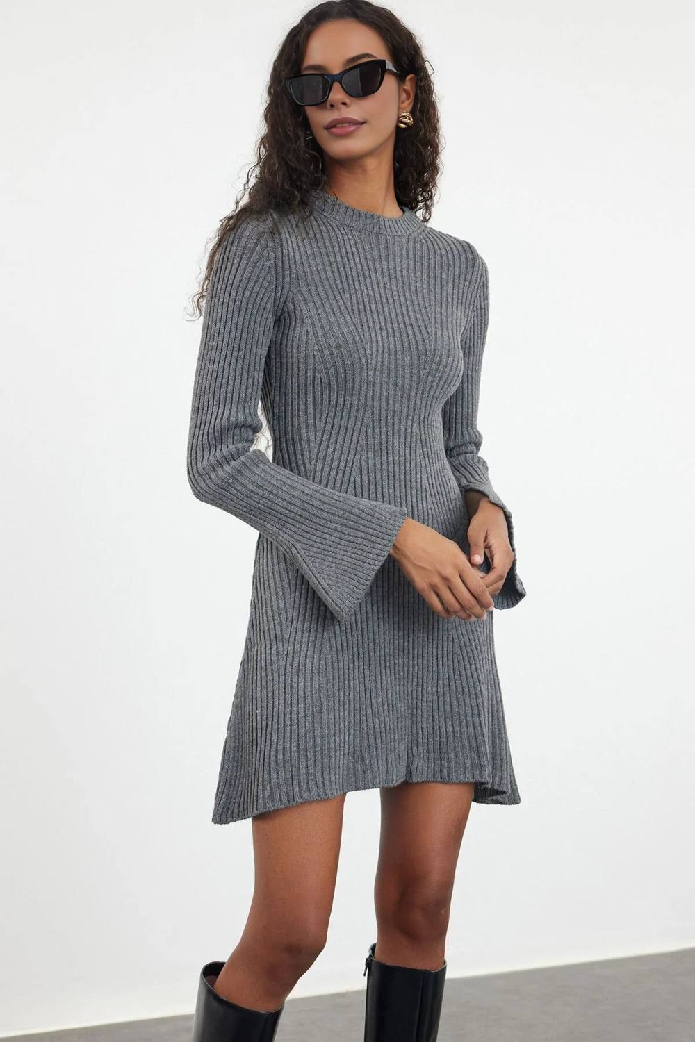 Wovcor Mini Knit A-Line Knit Dress In Grey