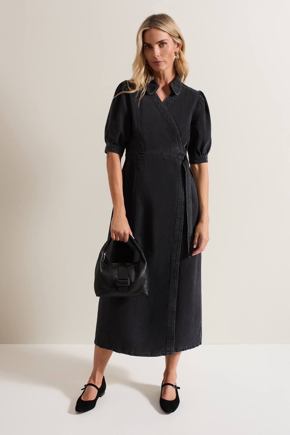 Phase Eight Senita Grey Denim Wrap Dress In Dark Grey
