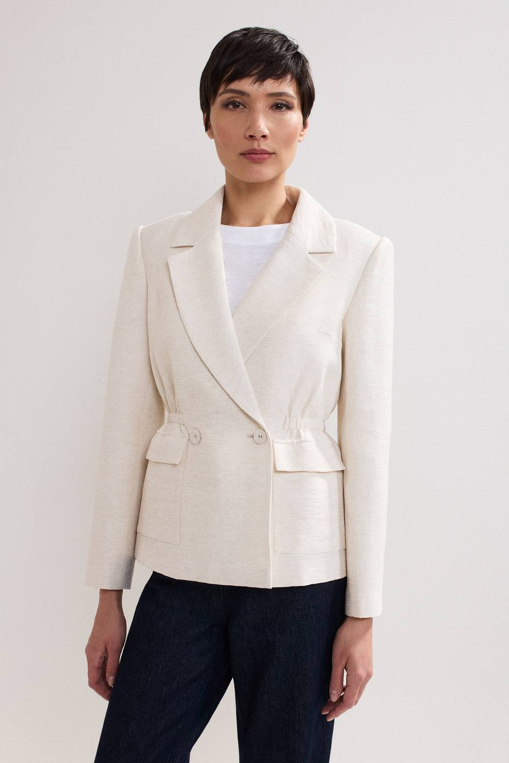 Phase Eight Harlow Linen-Blend Ced Waist Blazer In Ecru