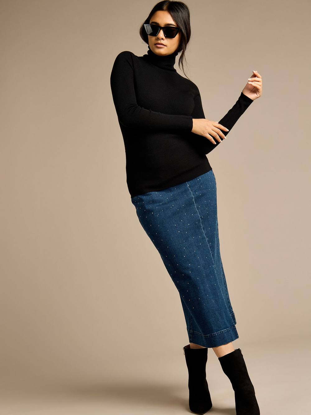 Gwd By George W. Davies Gwd Crystal Indigo Denim Midi Skirt In Blue