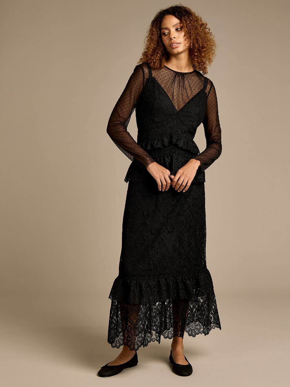 Gwd By George W. Davies Gwd Cowley Black Lace And Dobby Mesh Maxi Dress