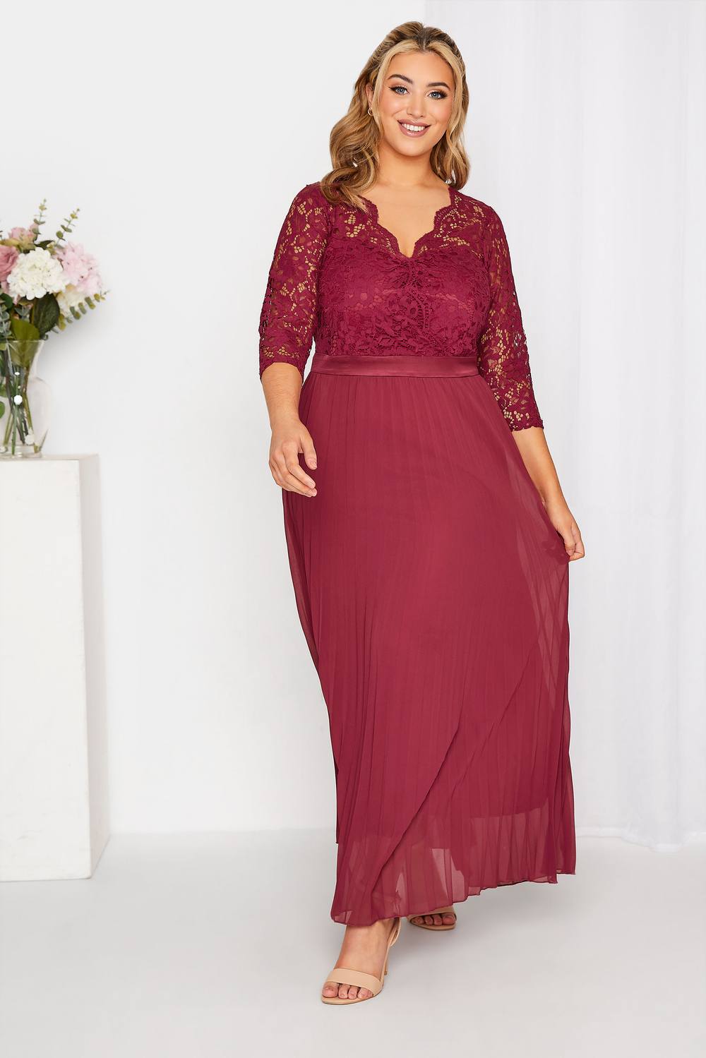 Yours Pleated Bridesmaid Maxi Dress In Red