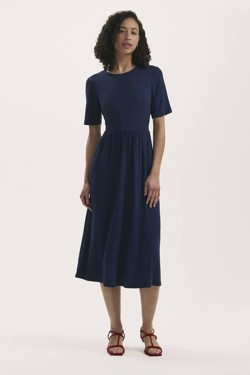 Finery London Kathryn Jersey Midi Shirt Dress In Dark Navy