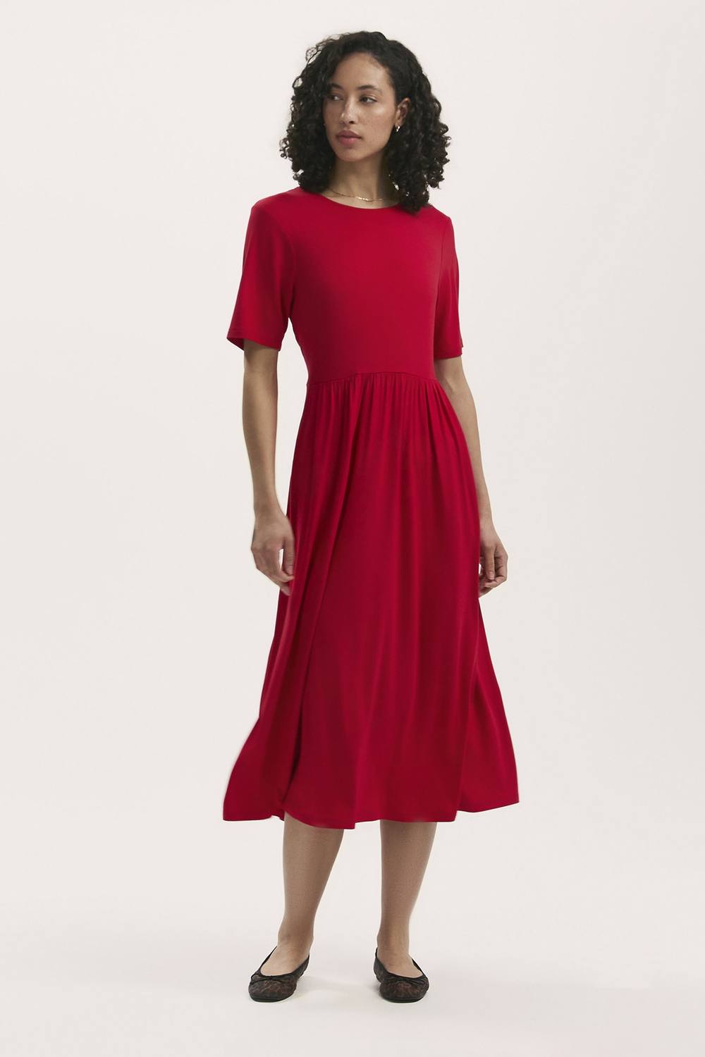 Finery London Kathryn Jersey Midi Shirt Dress In Red