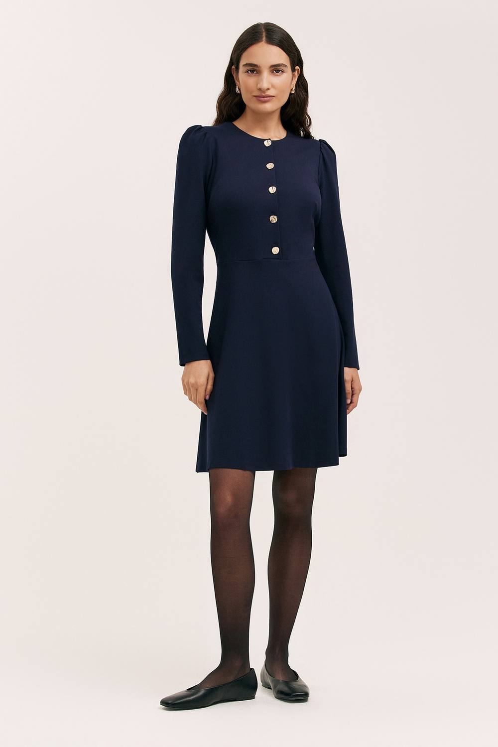Finery London Rae Ponte Jersey Buttoned Dress In Navy