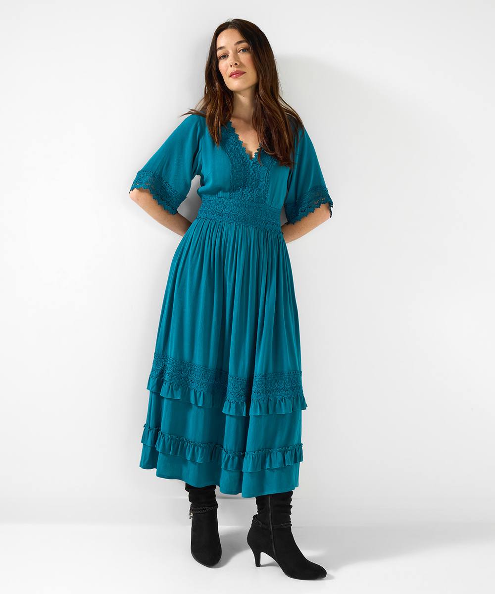 Joe Browns Flattering Boho Lace Dress In Teal