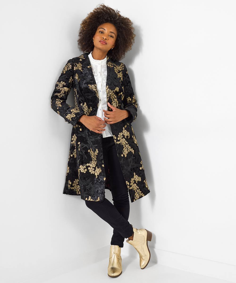 Joe Browns Floral Embroidered Evening Coat In Black