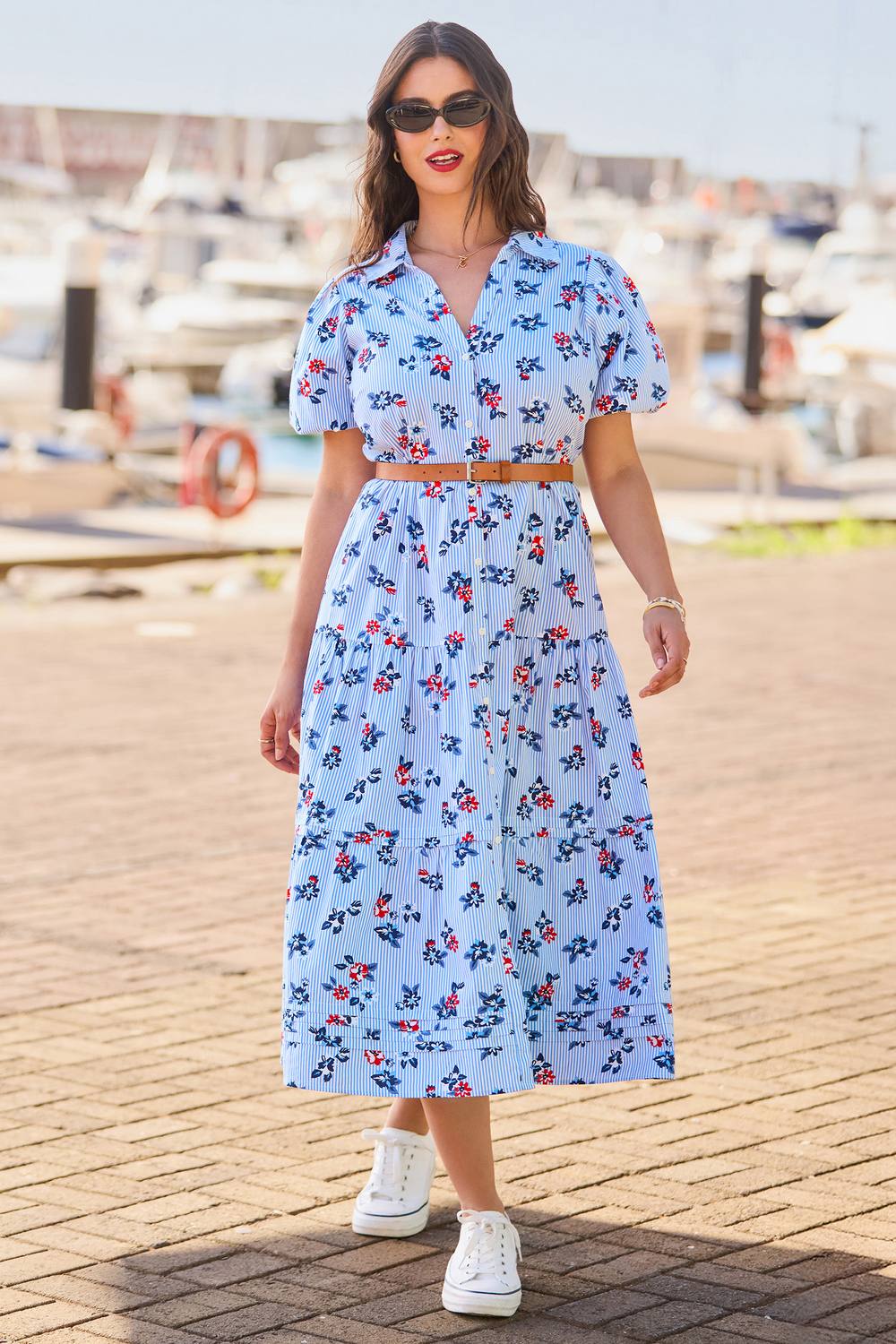 Joe Browns Stripe And Floral Shirt Cotton Dress In Blue