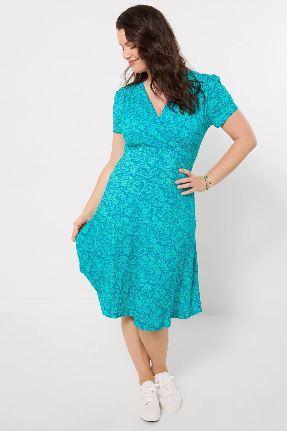 Joe Browns Wrap Neck Jersey Dress With Floaty Hem And Underbust Seam In Turquoise