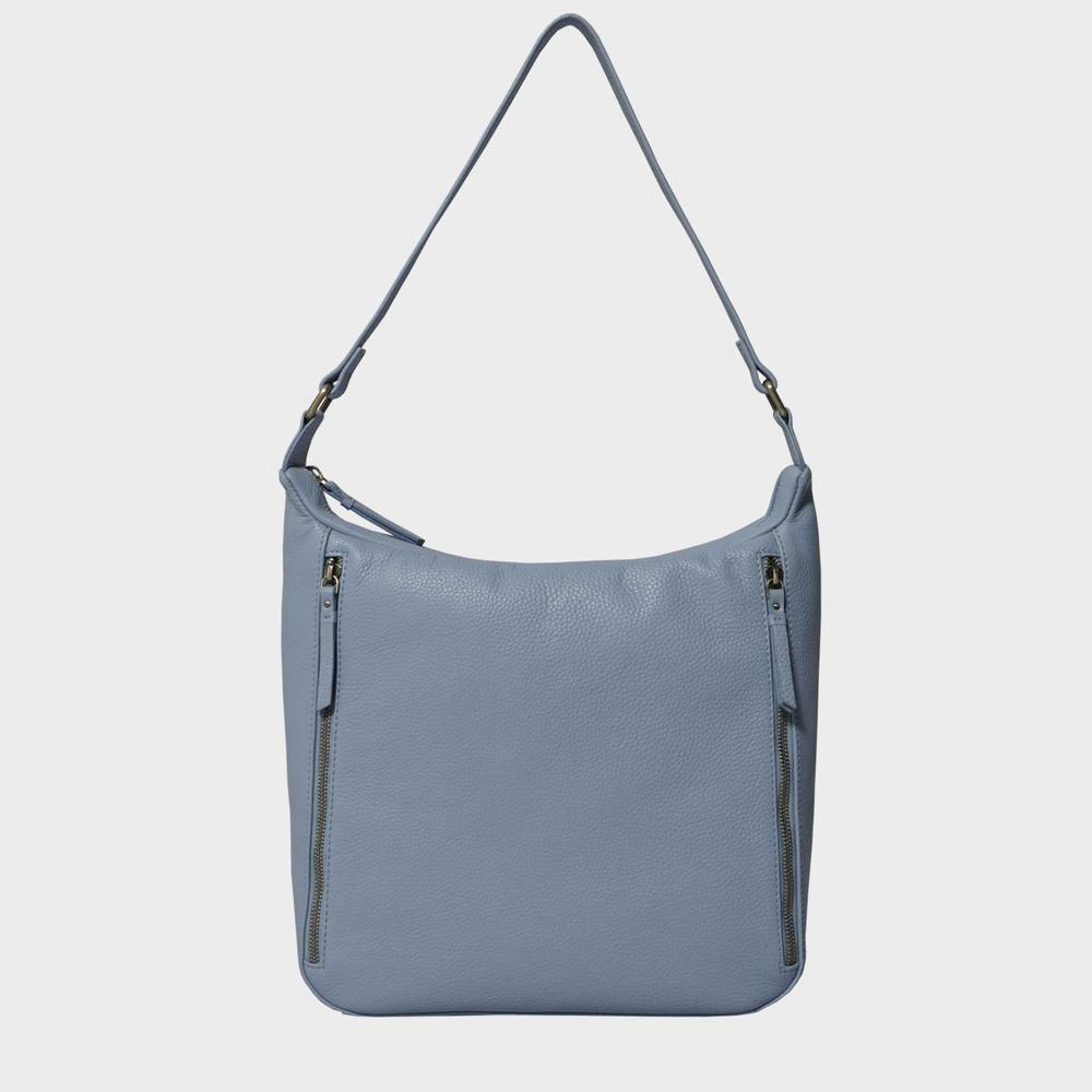 Assots London 'pamela' Pebble Grain Real Leather Designer Shoulder Hobo Bag In Blue