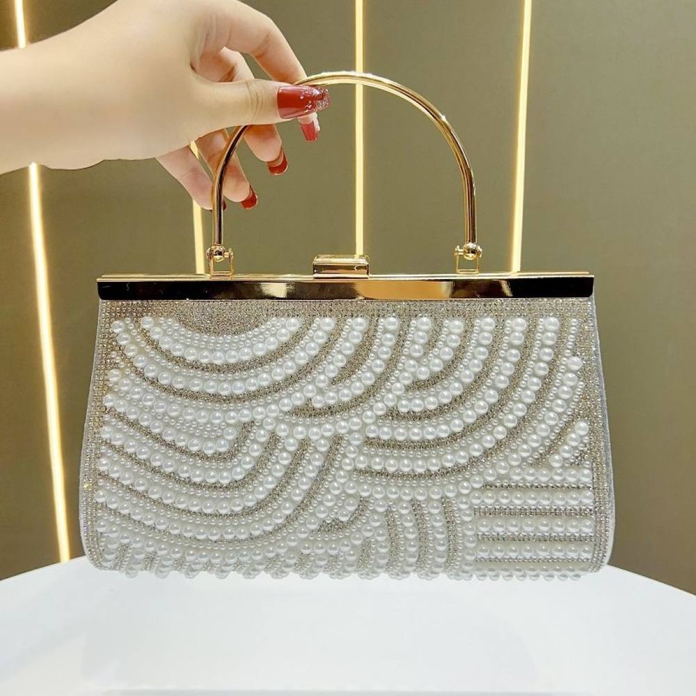 Peach Accessories Evening Pearlies Handbag With Delicate Hardware In Silver