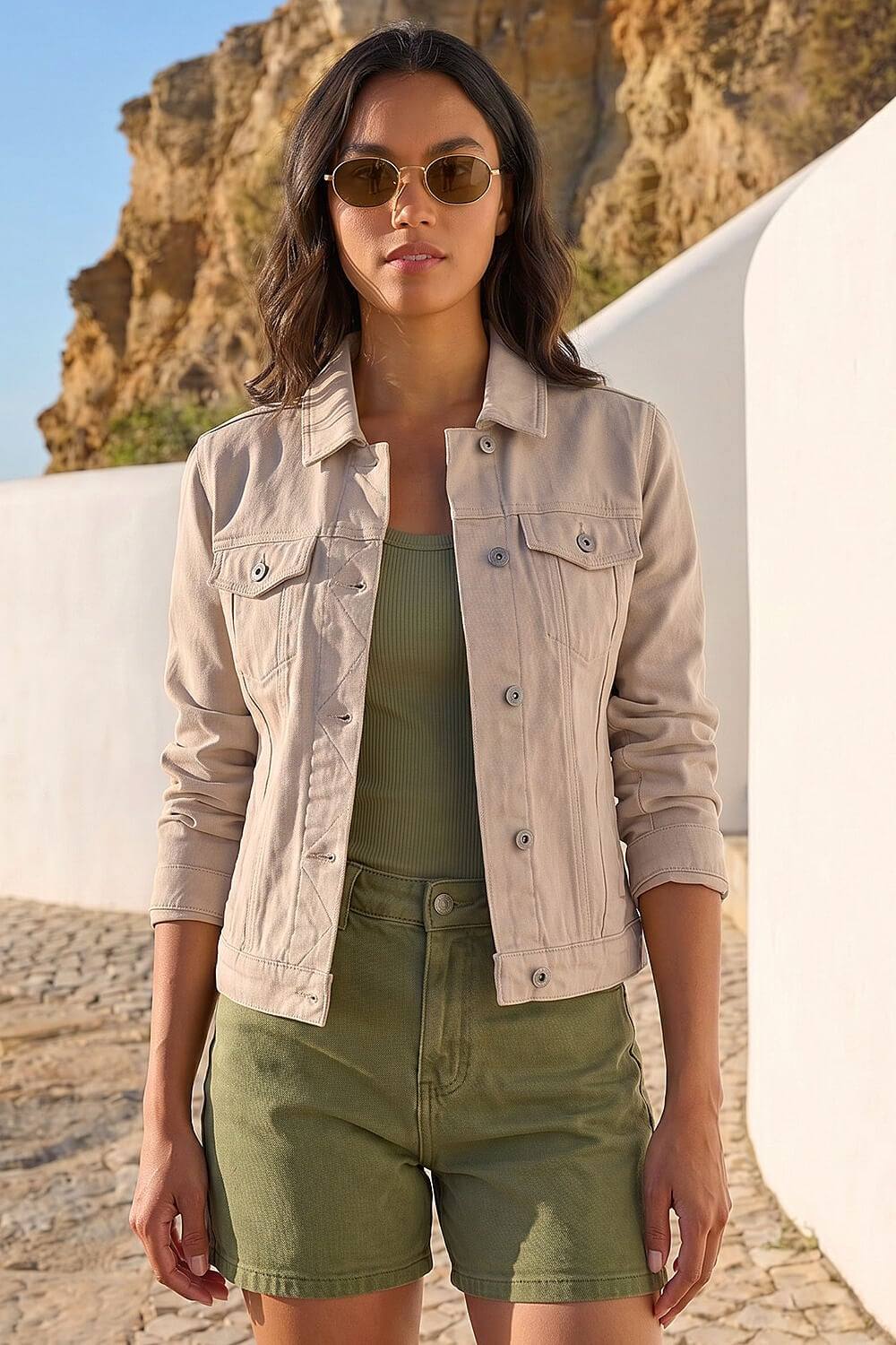 Roman Classic Cotton Denim Jacket In Natural