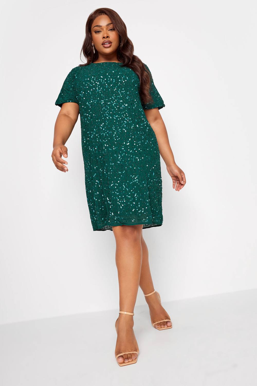 Yours Embellished Shift Dress In Bottle Green