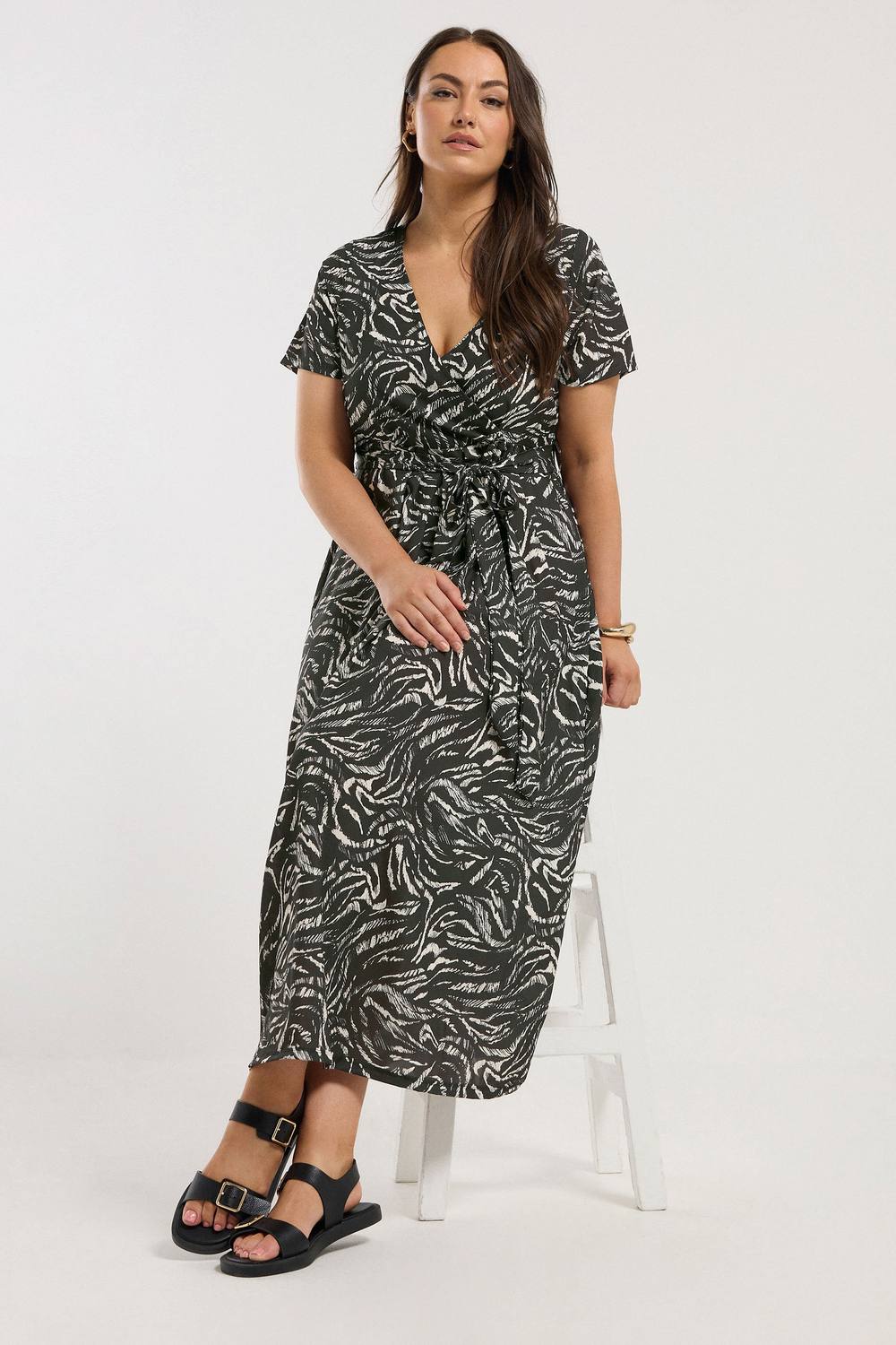 Yours Abstract Wrap Maxi Dress In Black