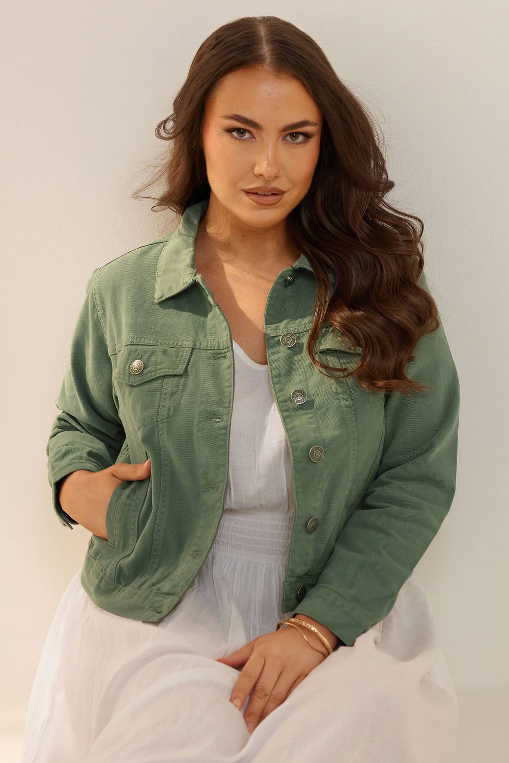 Yours Long Sleeve Denim Jacket In Green