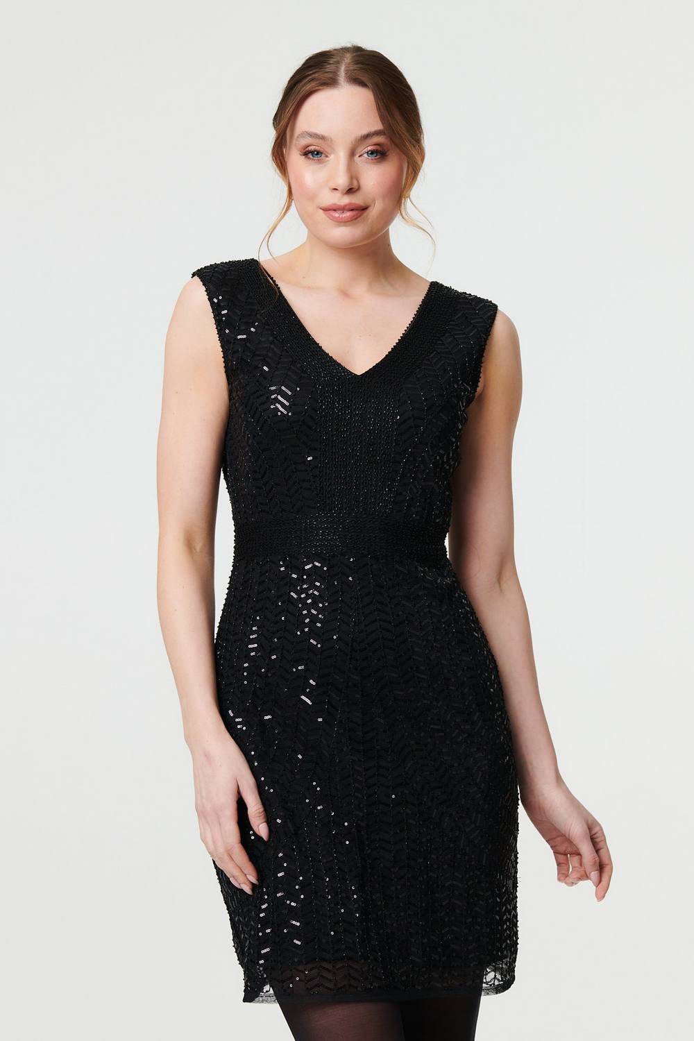 Izabel London Sequin Embellished Sleeveless Mini Dress In Black