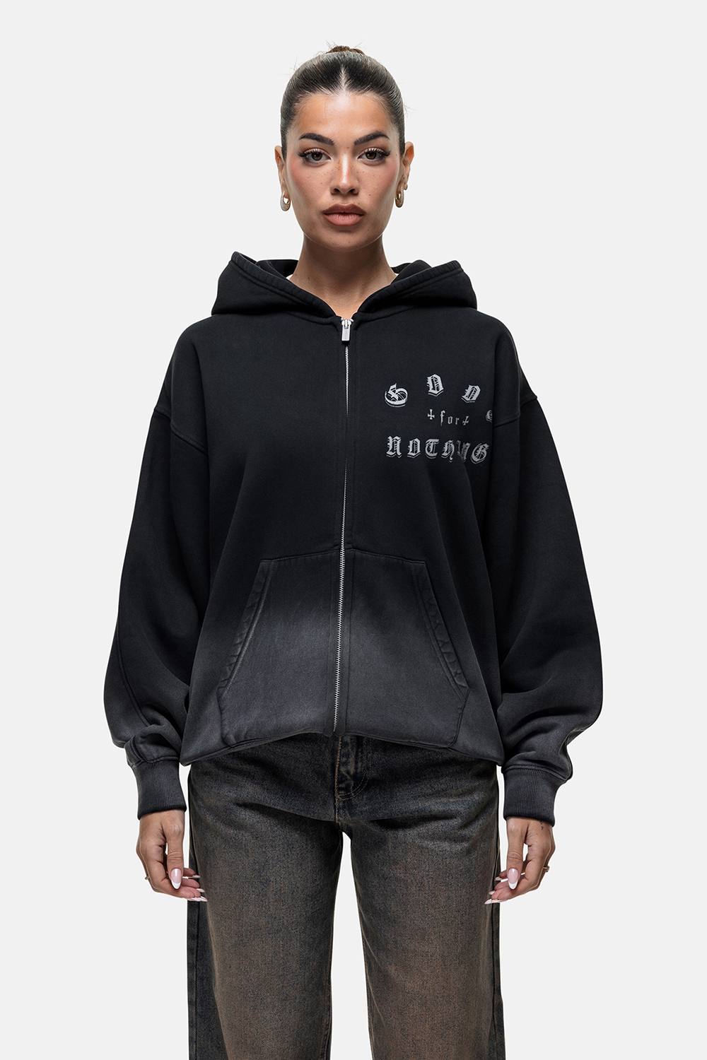 Good For Nothing Spray Effect Relaxed Zip Through Hoodie In Black