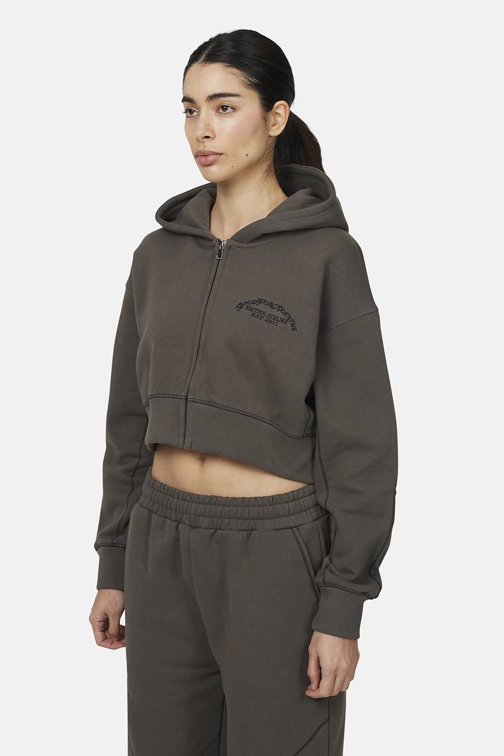 Good For Nothing Cropped Zip Through Hoodie In Grey