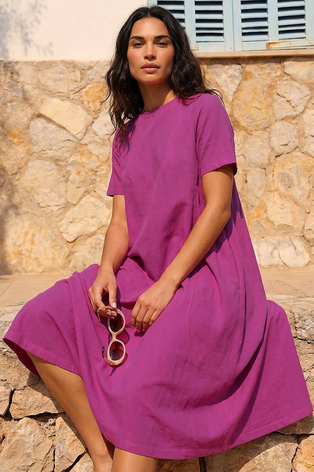 Roman Relaxed Shirt Jersey Dress In Fuchsia