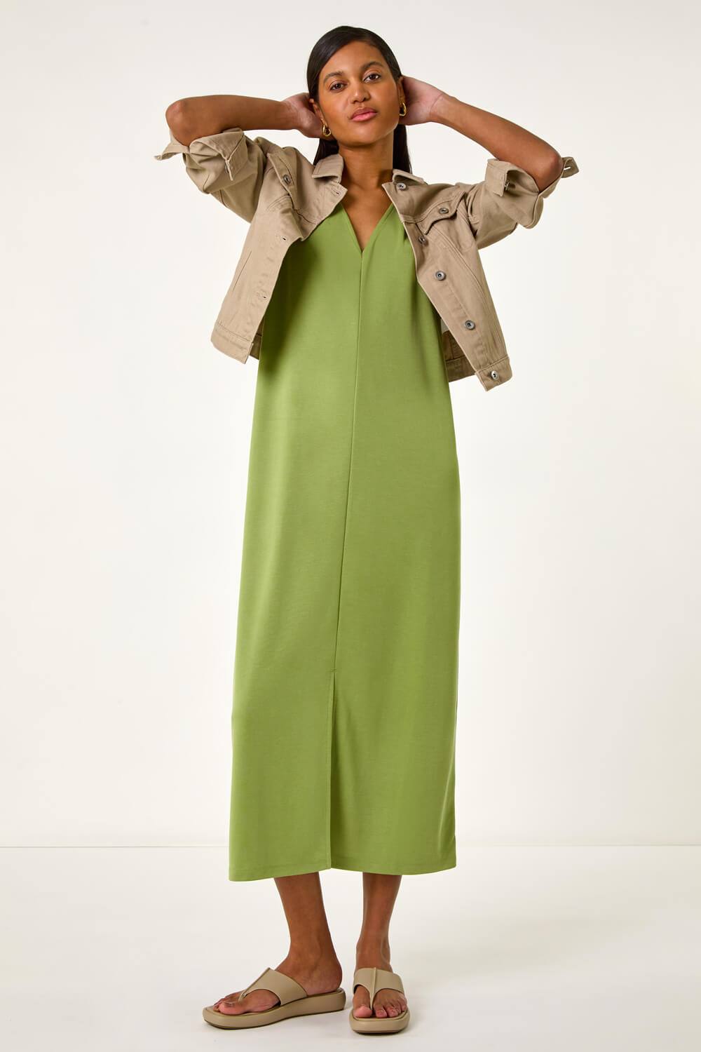 Roman Soft Pique Stretch Midi Dress In Green
