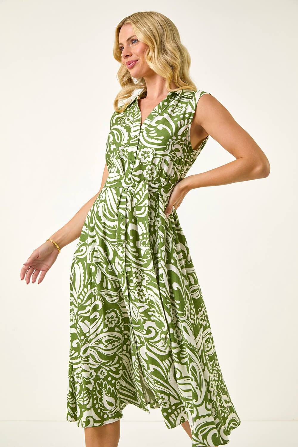 Roman Petite Abstract Midi Shirt Dress In Green