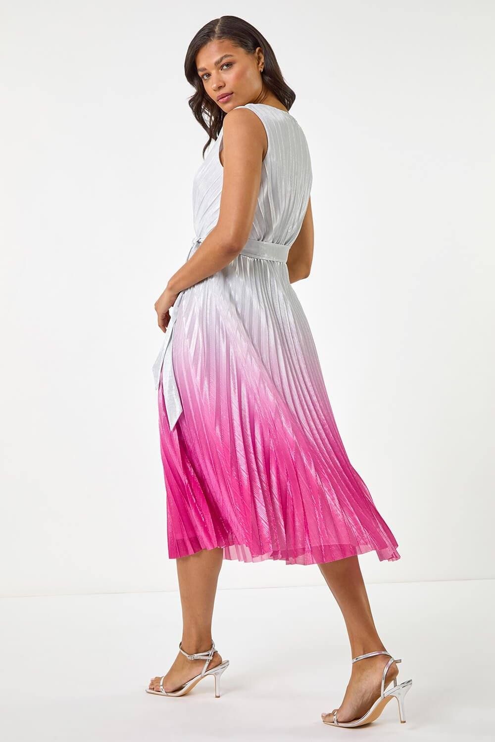 Roman Pleated Ombre Midi Dress In Pink