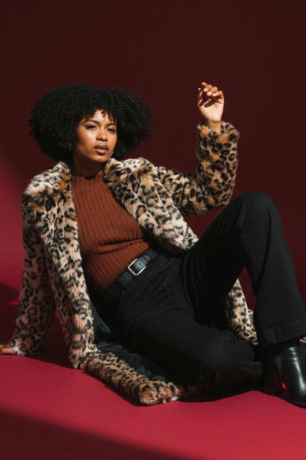 Roman Premium Animal Faux Fur Coat In Brown
