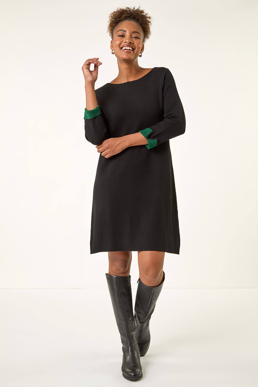 Roman Contrast Sleeve Knitted Shift Dress