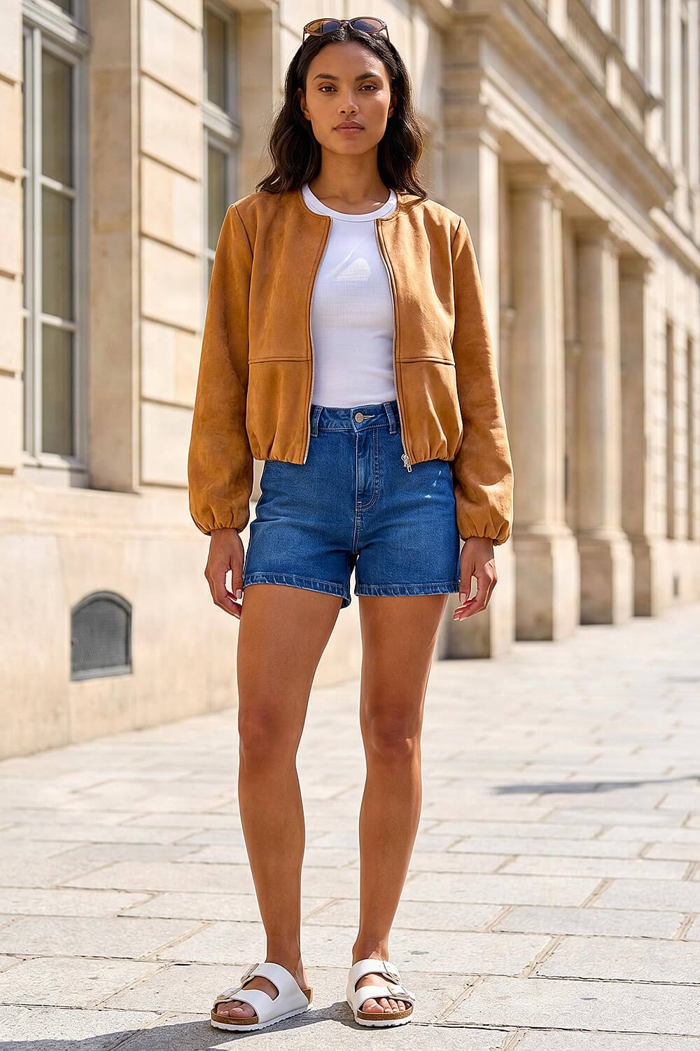 Roman Faux Suede Bubble Hem Jacket In Tan