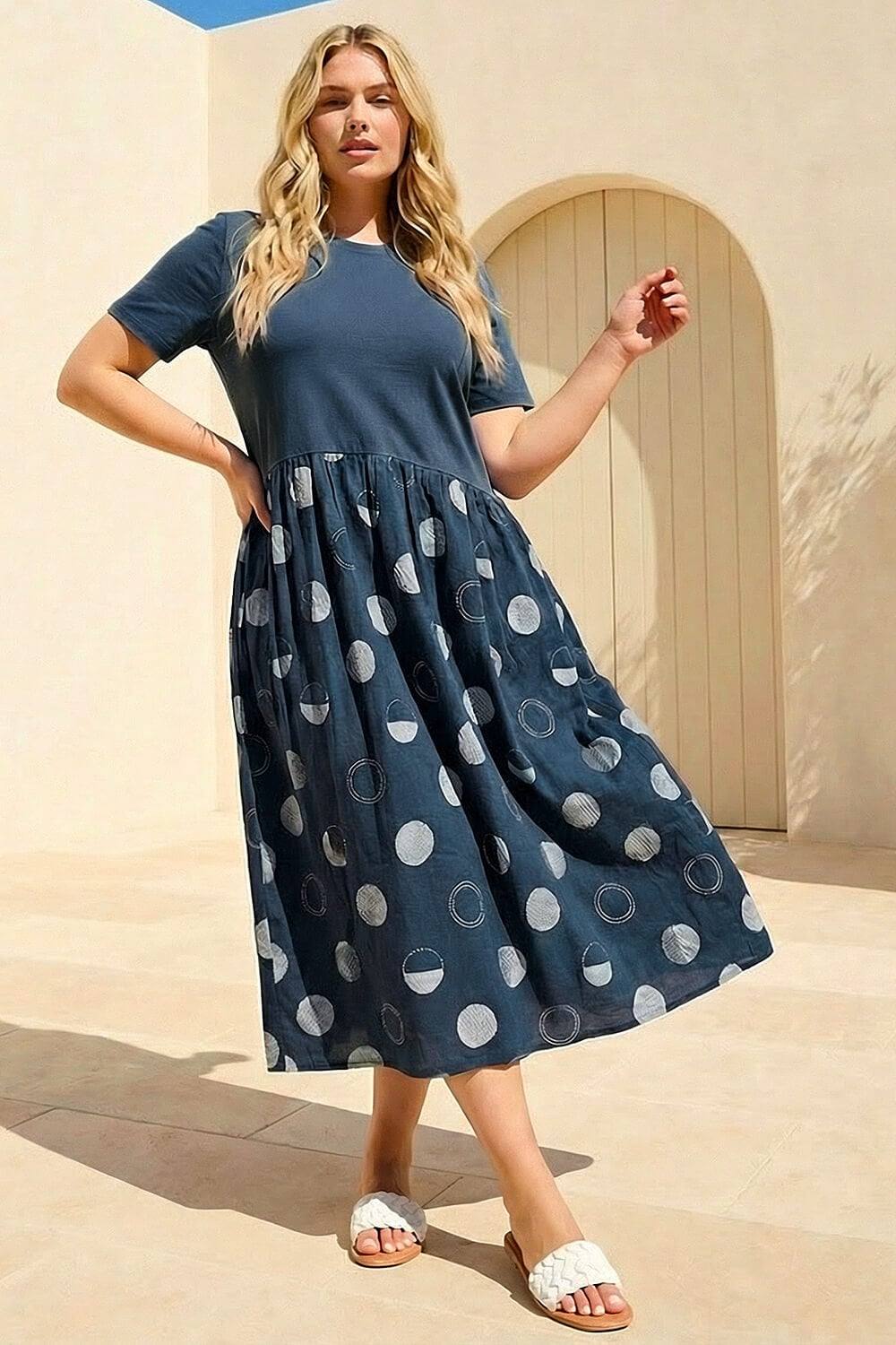 Roman Curve Asymmetric Waist Midi Dress In Navy