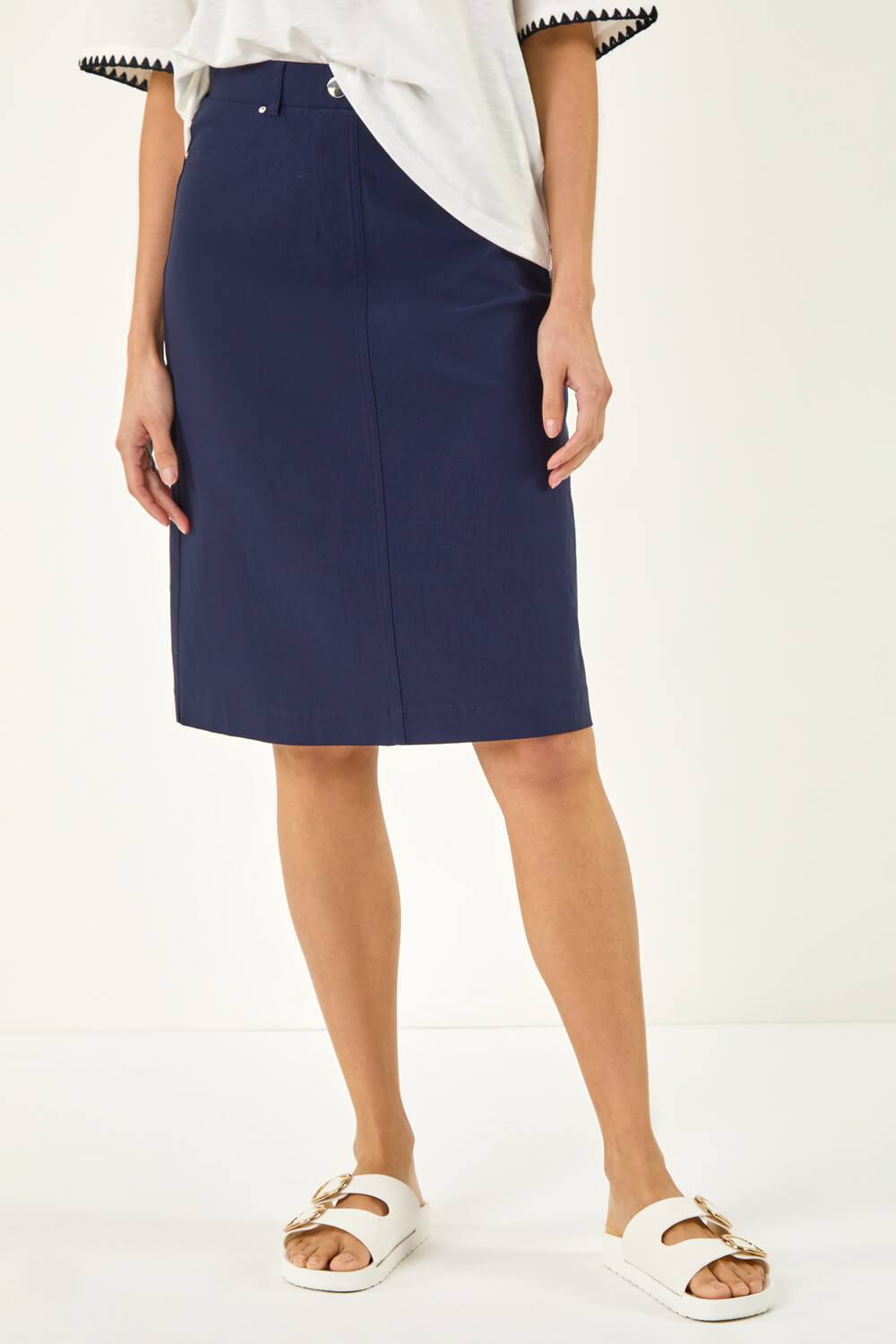 Roman A-Line Bengaline Stretch Skirt In Navy