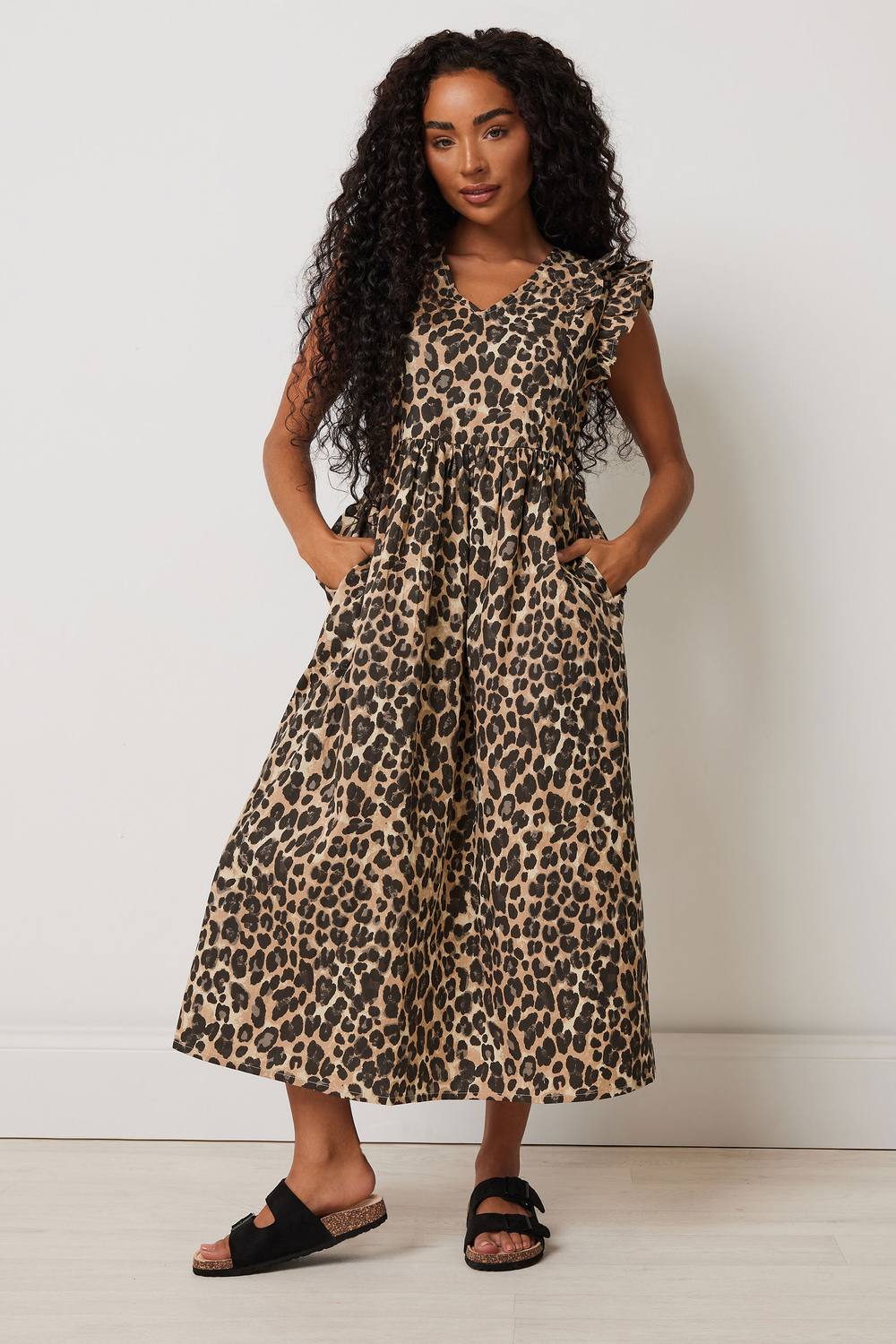 M&co Petite Leopard Print Dress In Brown