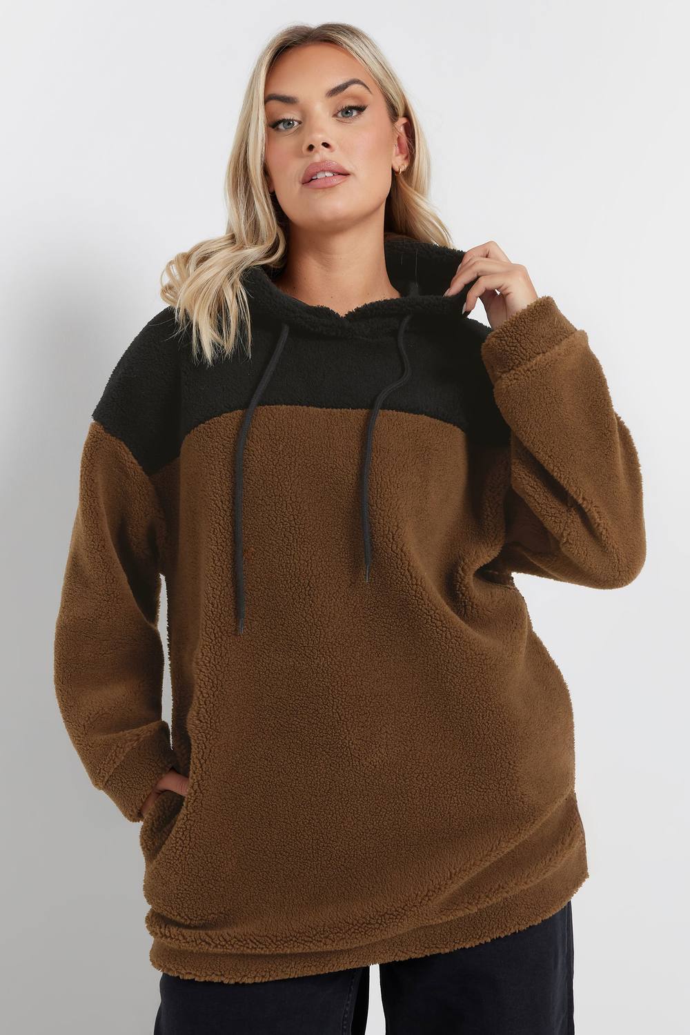 Yours Teddy Fleece Hoodie In Brown