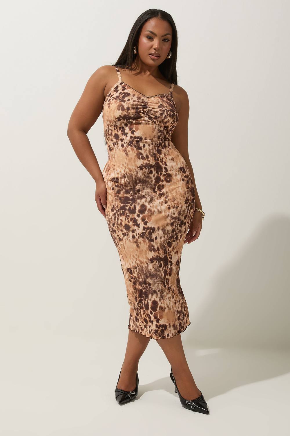 Yours Leopard Print Midi Slip Dress In Brown