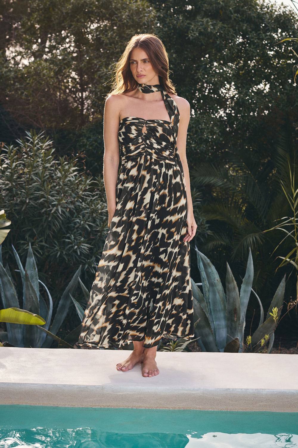 Star By Julien Macdonald Leopard Print Halter Neck Maxi Dress In Black