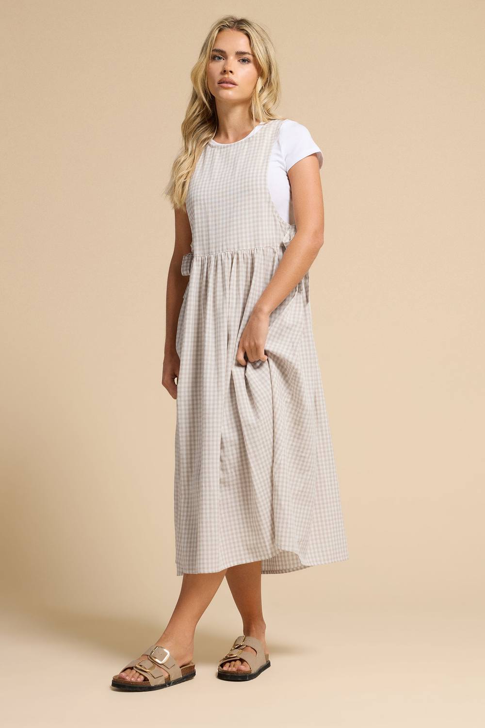 Pixiegirl Petite Gingham Pinafore Dress In Natural