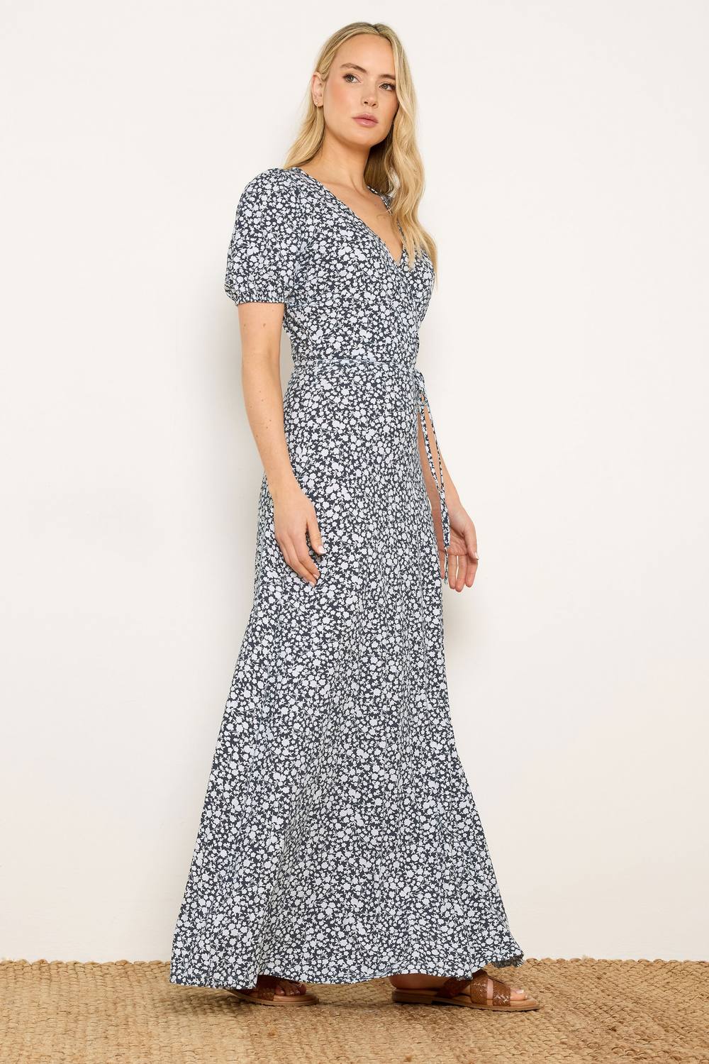 Long Tall Sally Tall Floral Wrap Maxi Dress In Mid Navy