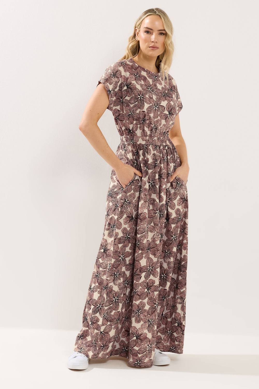 Long Tall Sally Tall Floral Jersey Shirred Waist Maxi Dress In Natural