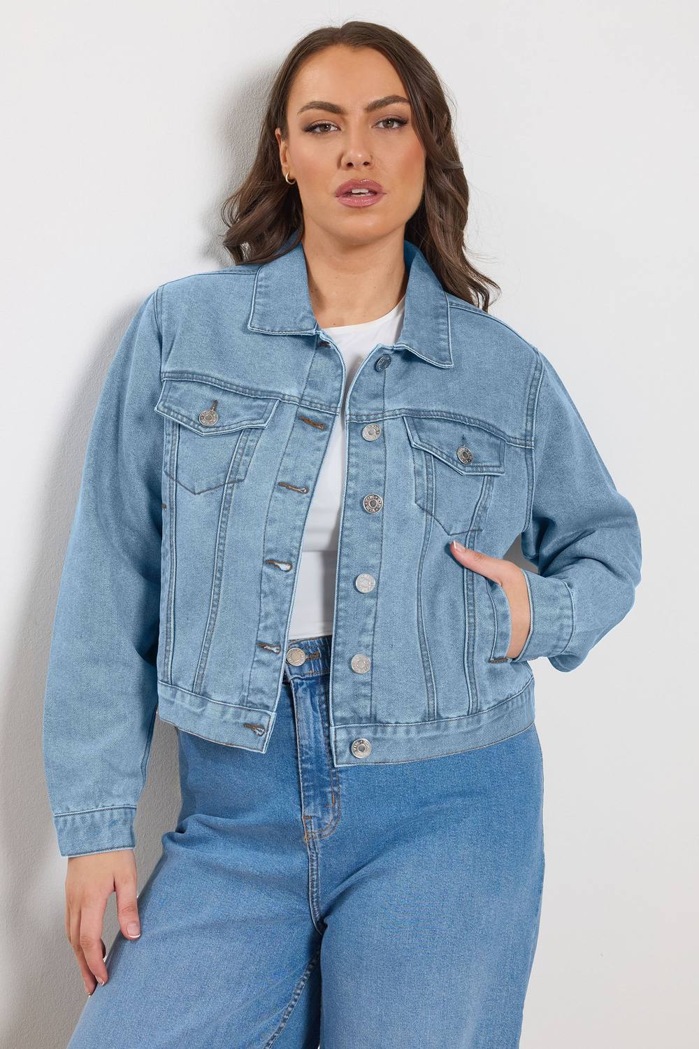 Yours Denim Jacket In Mid Blue