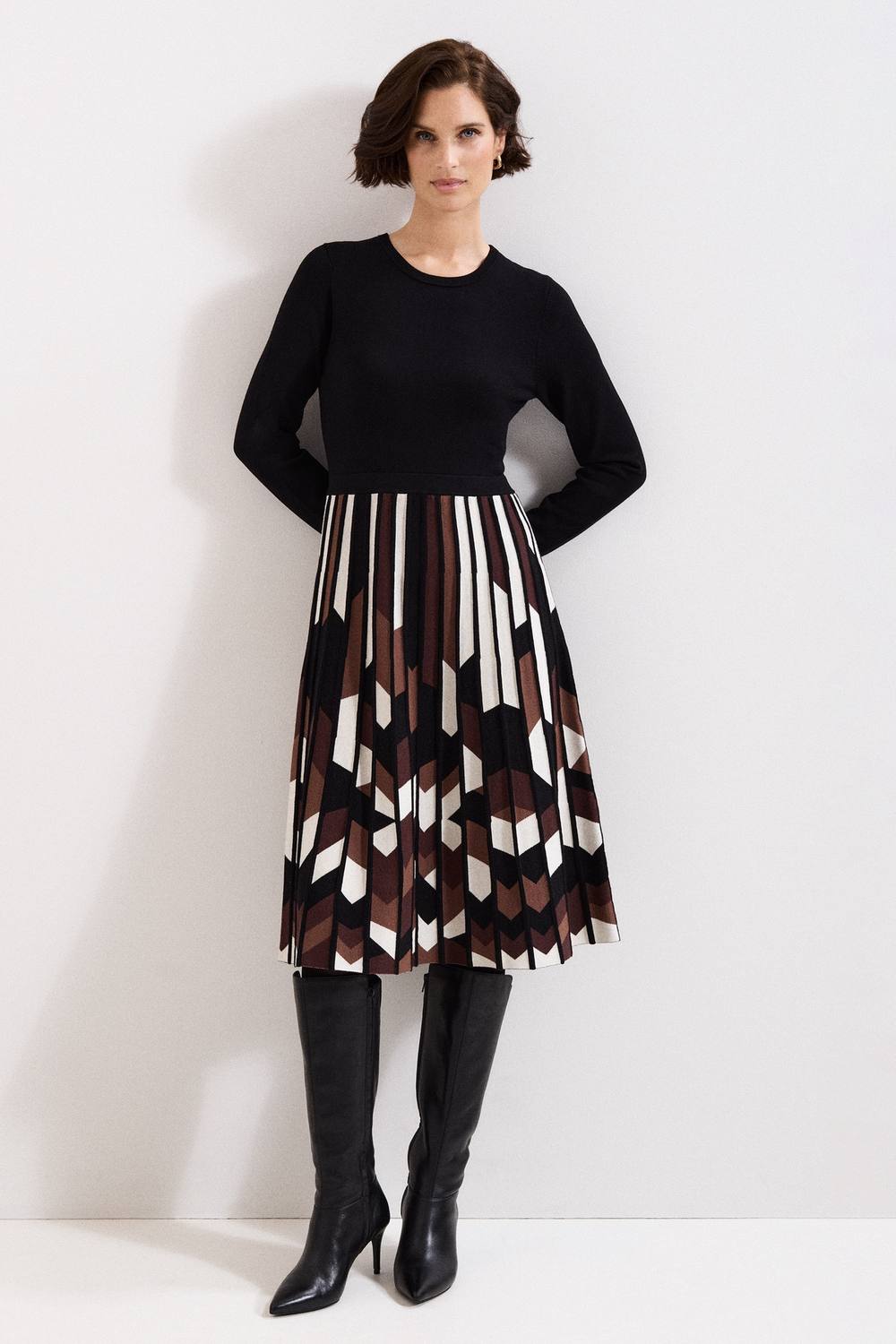 Phase Eight Maci Pleated Long Sleeve Dress In Chocolate