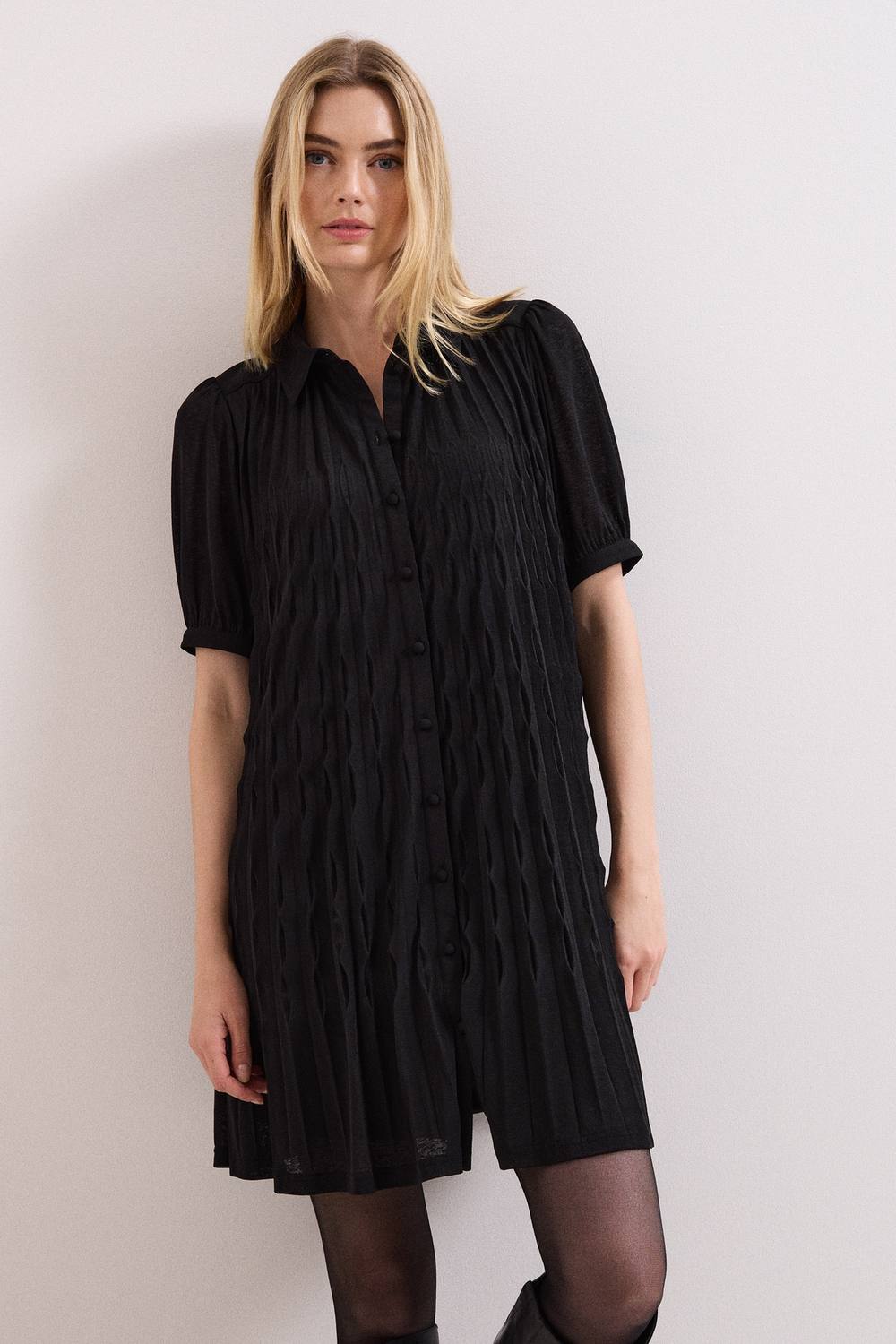 Phase Eight Pleated Button-Front Shirt Dress In Black