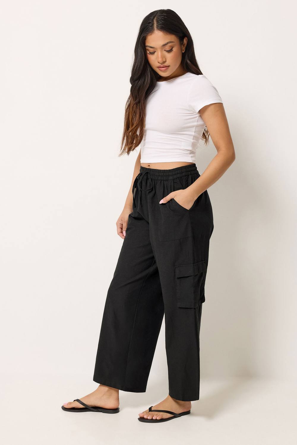 Pixiegirl Petite Cargo Wide Leg Trousers In Black