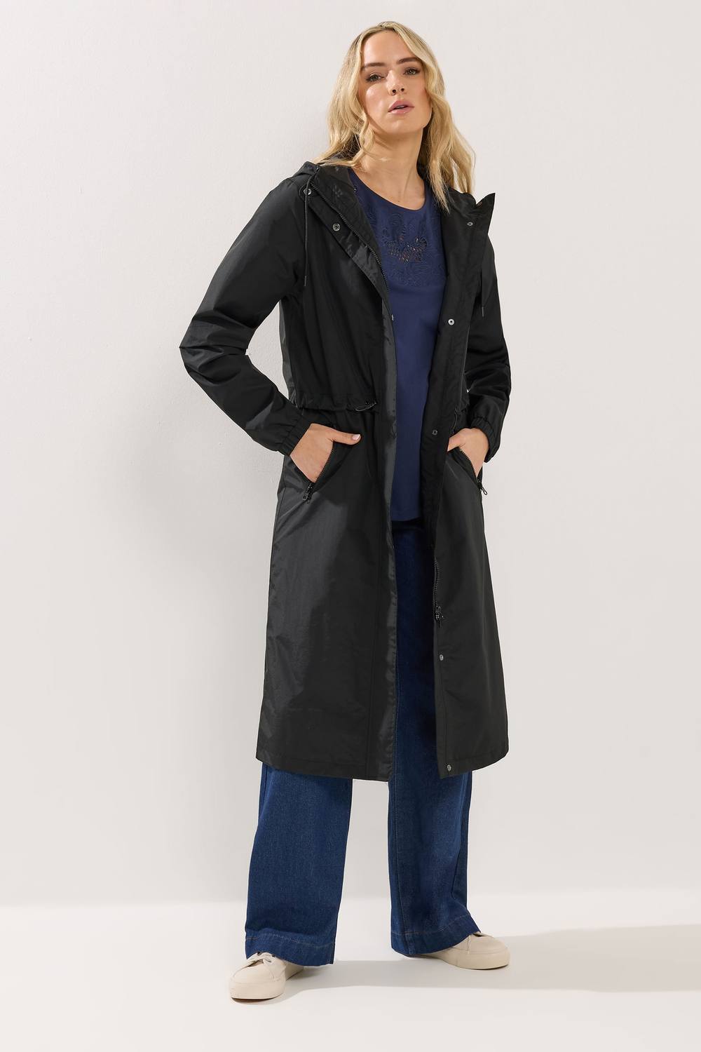 Long Tall Sally Tall Waterproof Longline Jacket In Black