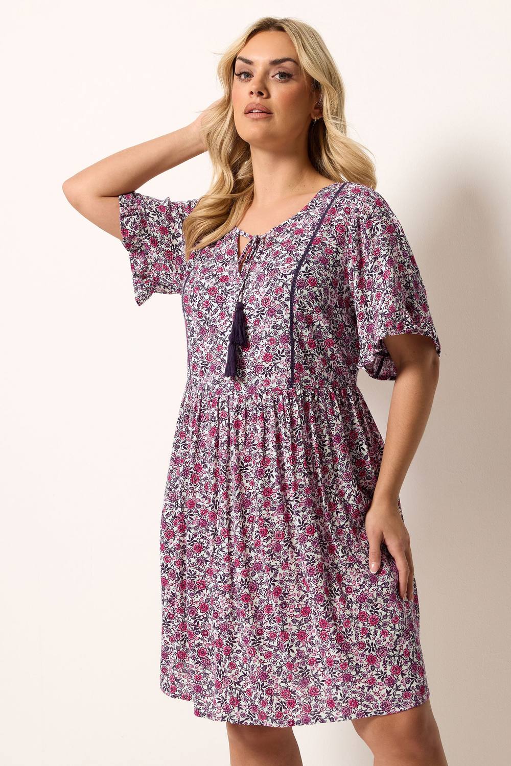 Yours Floral Print Mini Dress In Pink