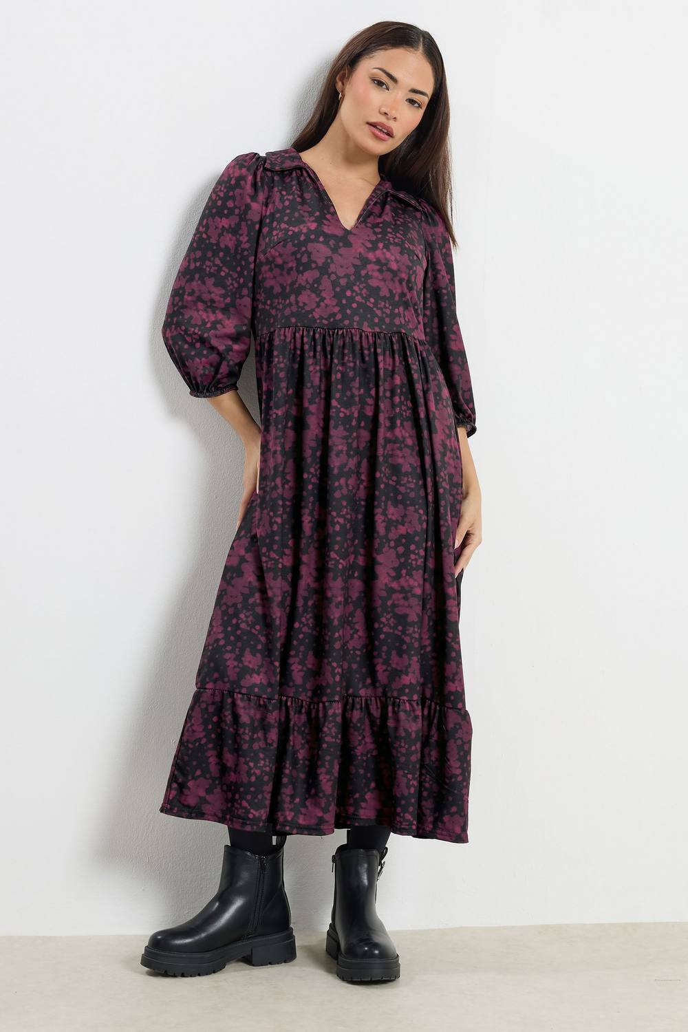 Pixiegirl Petite Abstract Midi Dress In Burgundy