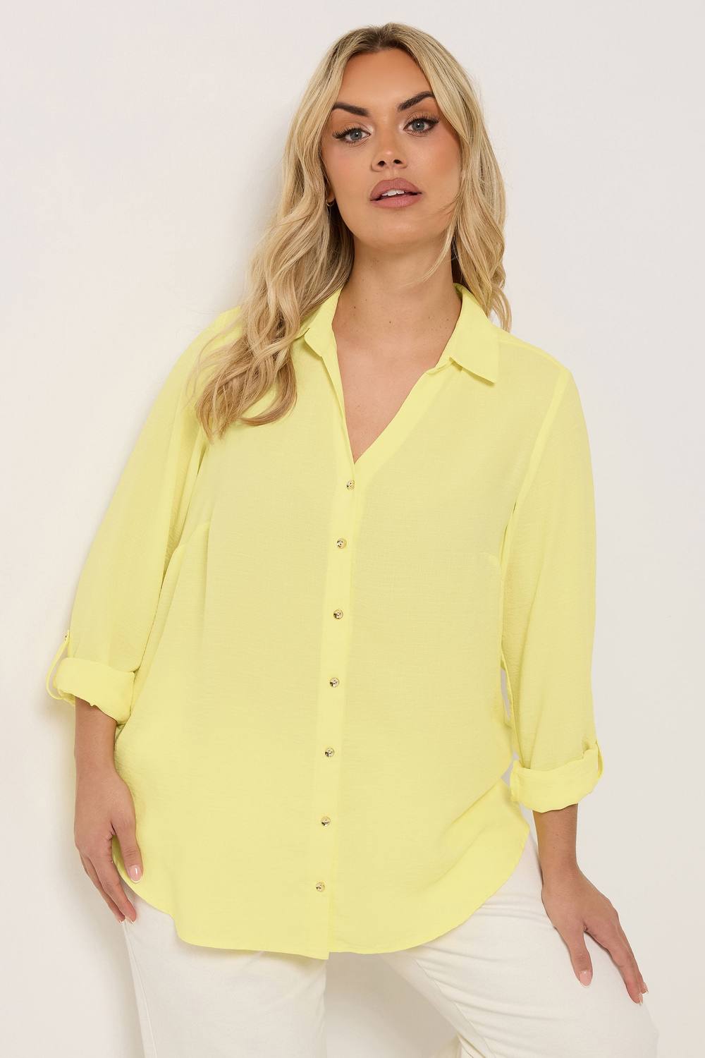 Yours Button Through Blouse In Yellow